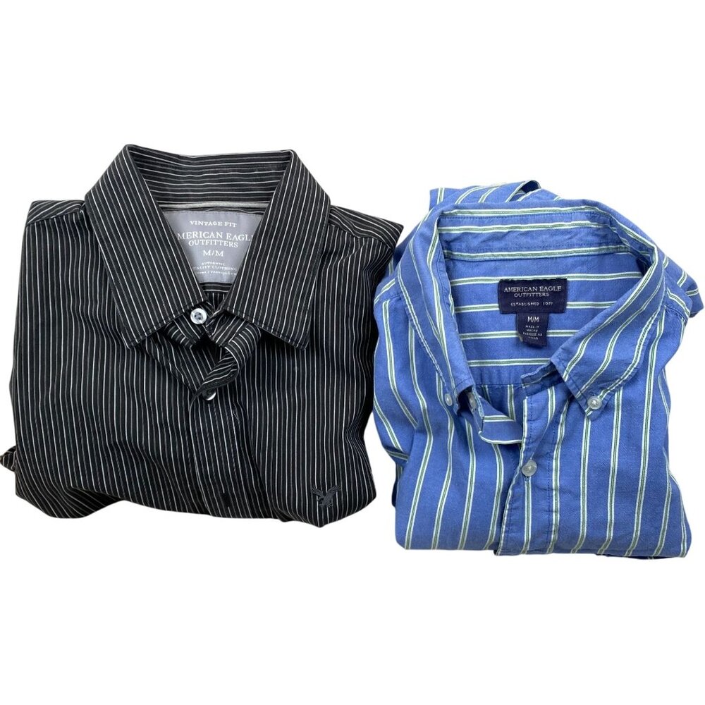 American Eagle Outfitters Mens Shirt Medium Lot Of Two Long Sleeve Striped